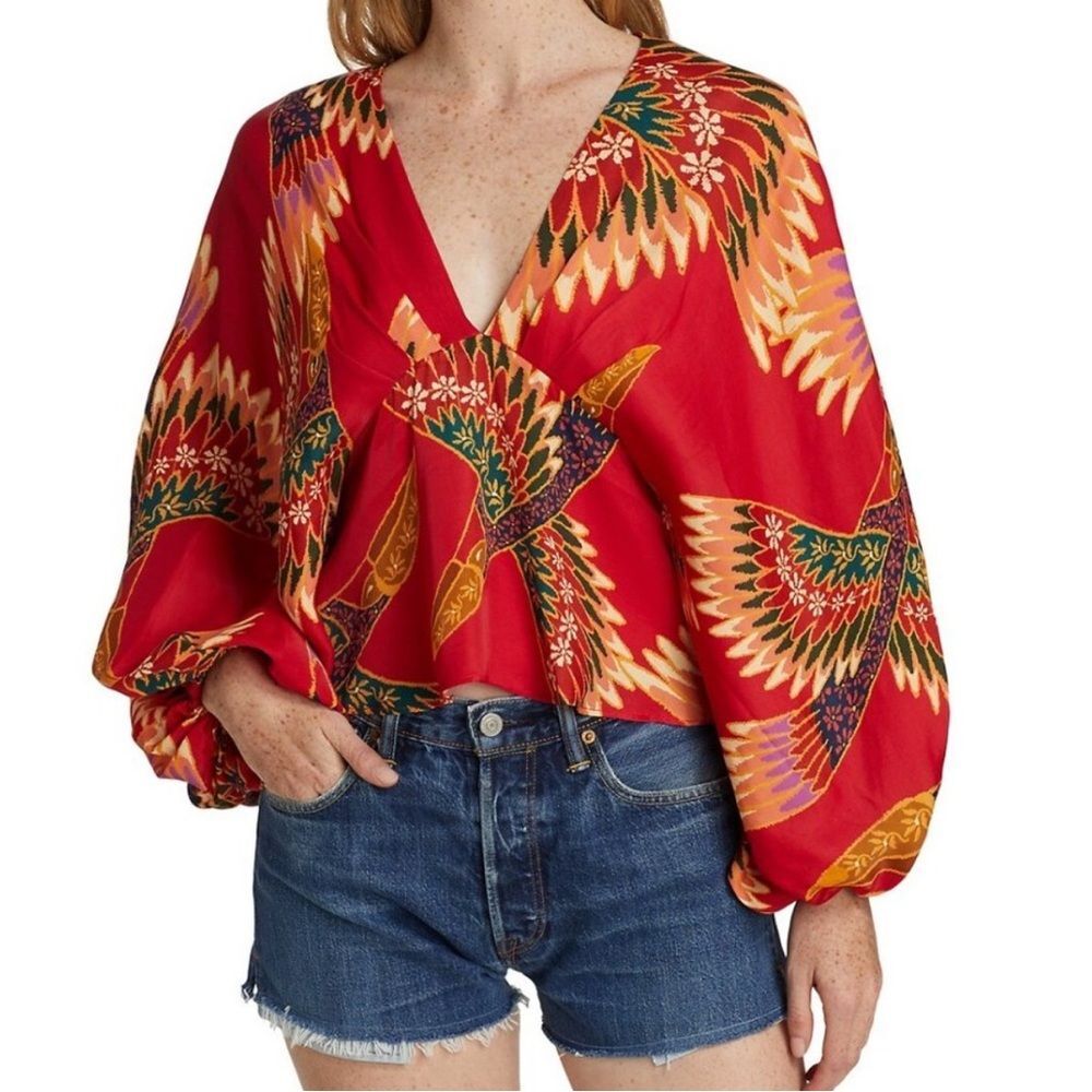 Farm Rio Wonderful Toucans Blouse In Red Size XS